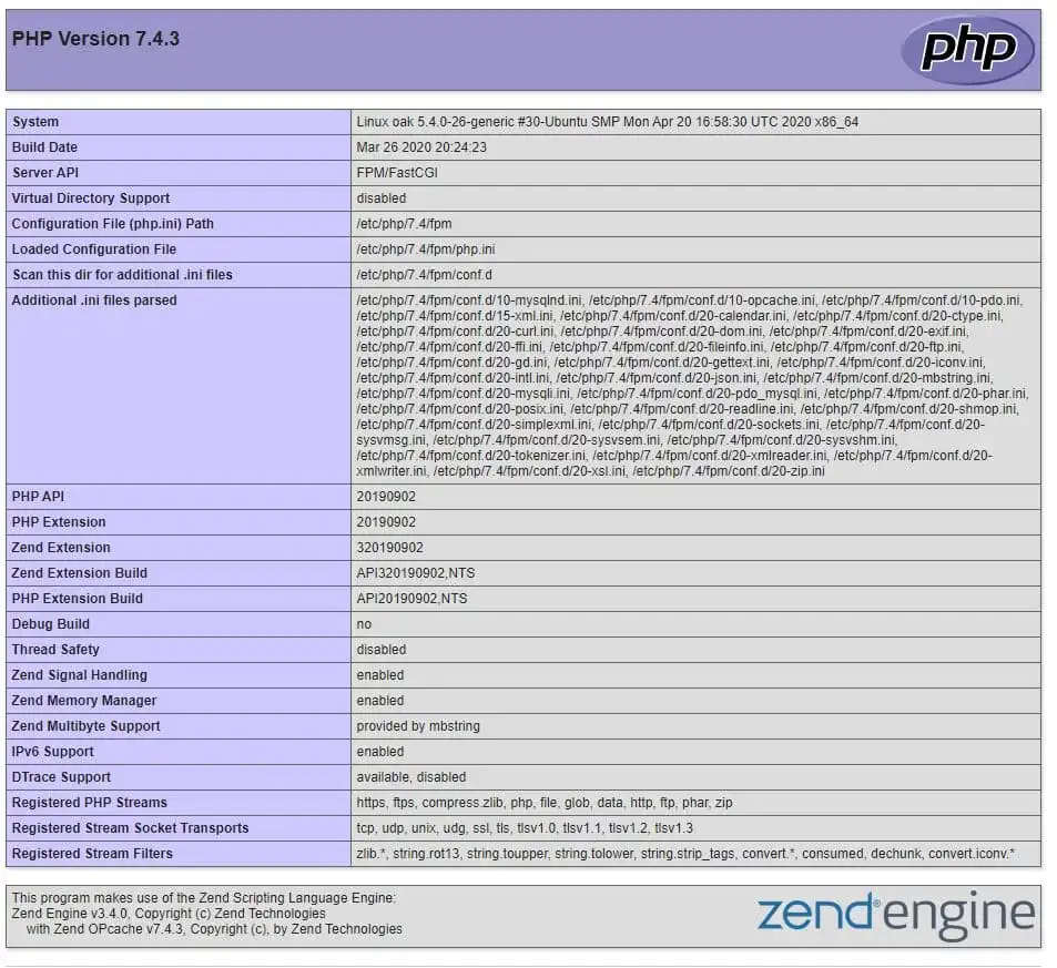 phpinfo